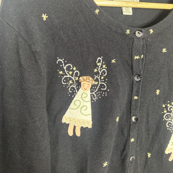 Vintage Appleseeds Black Angel Festive Holiday Cherub Button Up Cardigan Sz XL - Picture 3 of 7
